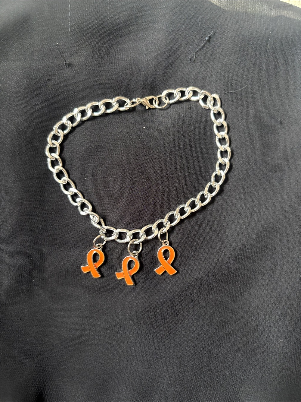 Silver Chain Bracelet with Orange Ribbon Charms - Women Jewelry